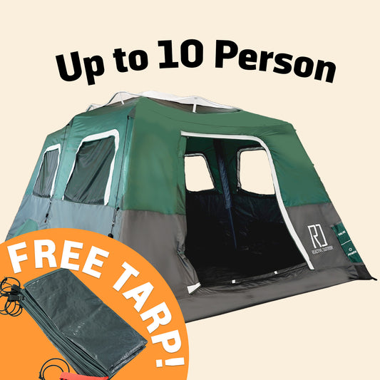 Extra Large-Sized 2 Step Cabin Tent + FREE Camping Tarp (Up To 10 Person)