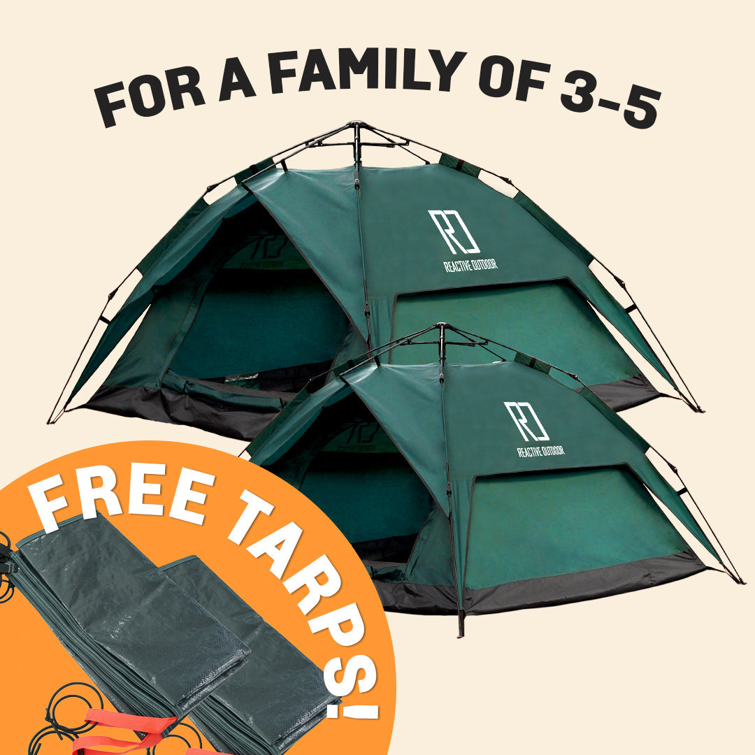 1 Small-Sized + 1 Large-Sized 3 Secs Tent + 2 FREE Camping Tarps (Family Package, UK)