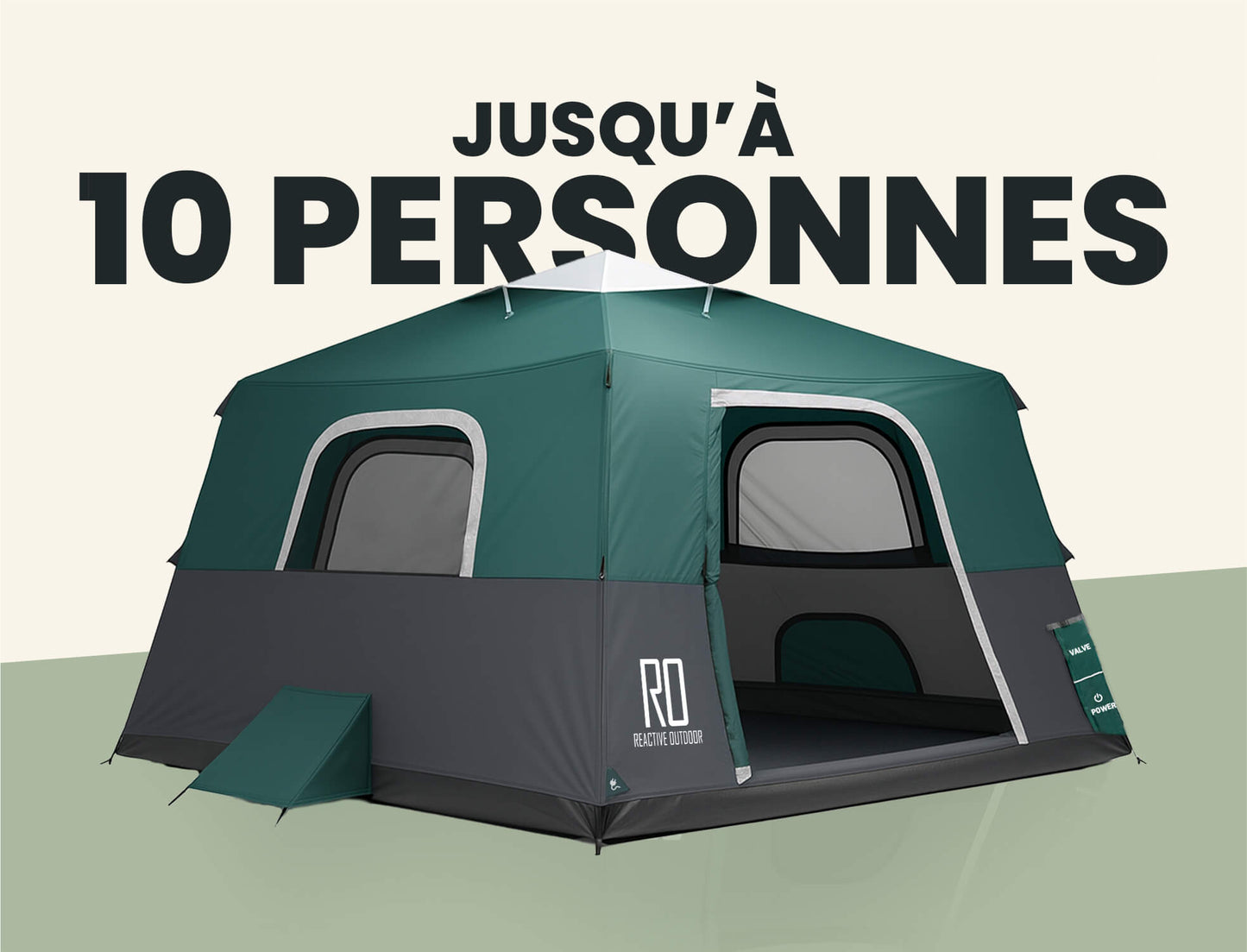 2-Step Cabin Tent – Très grande taille + Bâche de camping OFFERTE (jusqu’à 10 personnes, FR).