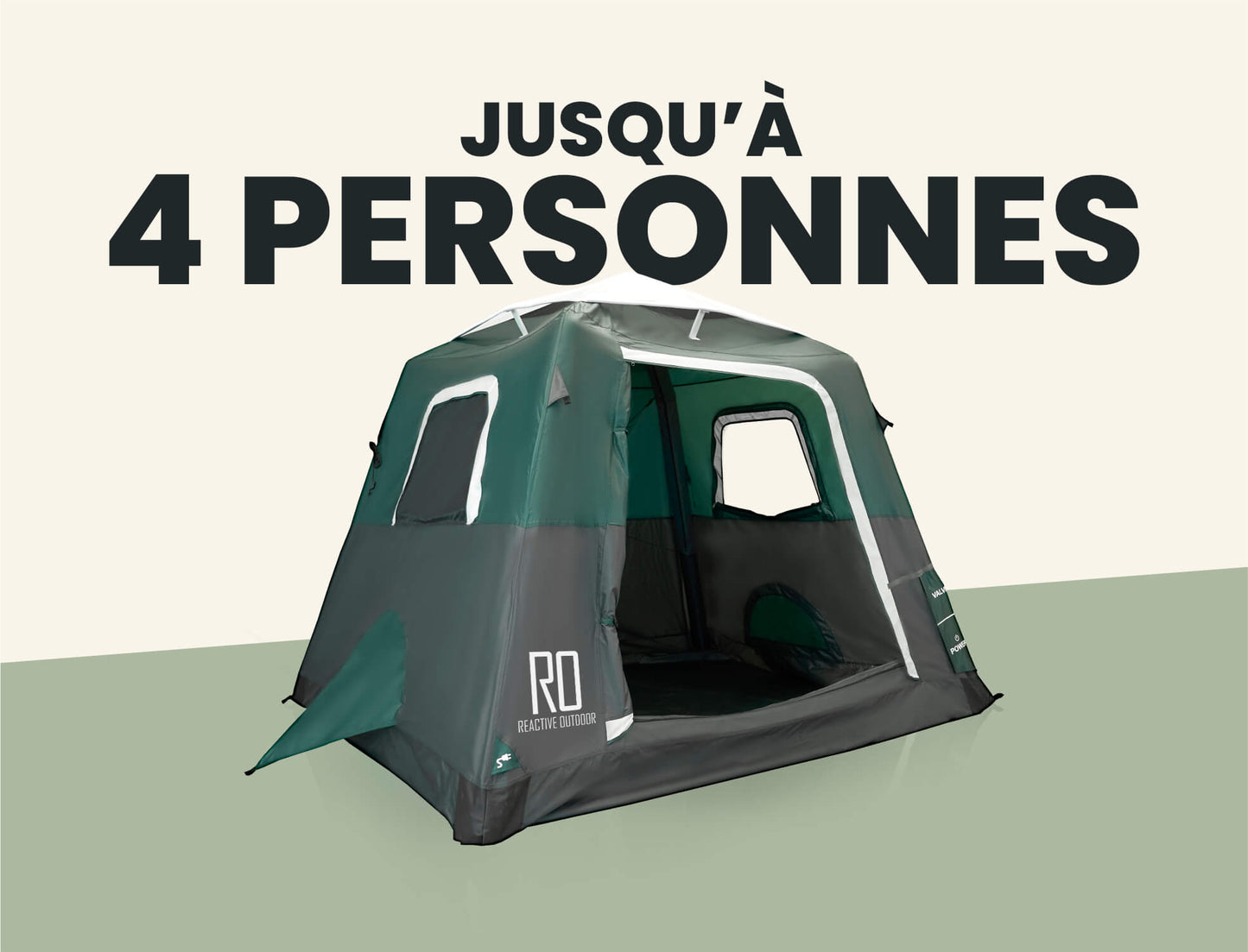 2-Step Cabin Tent – Petite taille + Bâche de camping OFFERTE (jusqu’à 4 personnes, FR).
